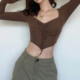 Y2k Chocolate Brown Flare Sleeve Top Matching Grunge Skirt