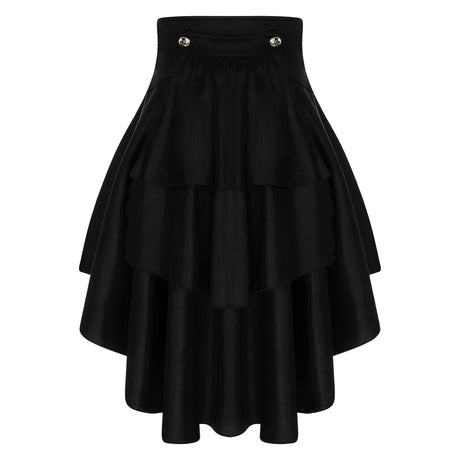 Gothic Steampunk Satiny Pirate Skirt Front Lace-up Tiered Irregular Hem Skirt Waist Belt Medieval Costume