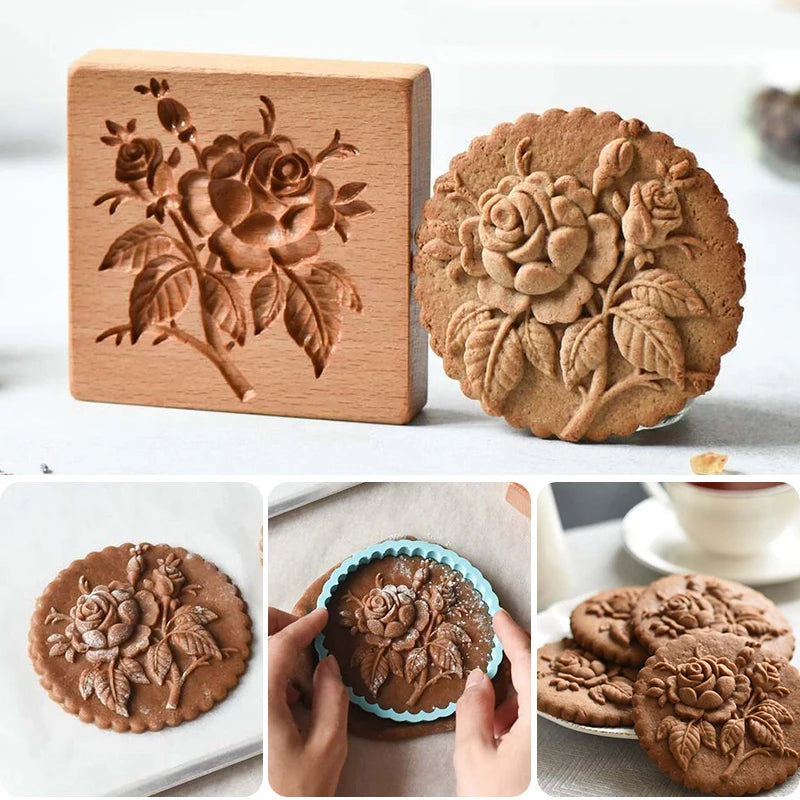 Wooden Cookie Moulds 3D Biscuit Press Stamp Cake Embossing Baking Tool