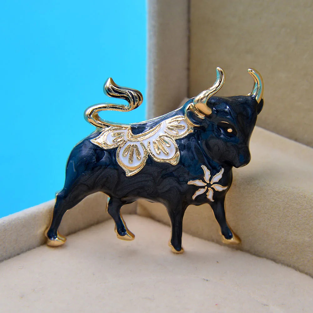 Enamel Bull Brooch