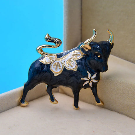 Enamel Bull Brooch