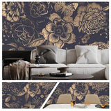 Ink Floral Self Adhesive Wallpaper Black Flower Removable Peel and Stick Wallpaper