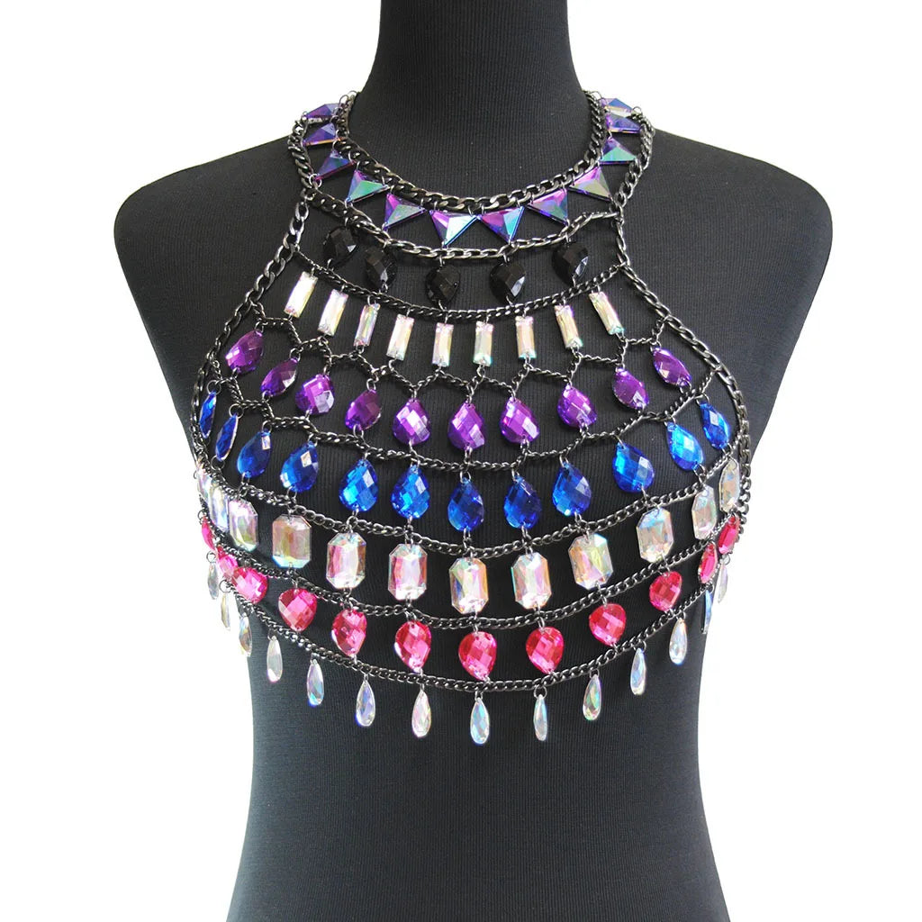 Gem Patchwork Festival Halter Tops Party Crop Top
