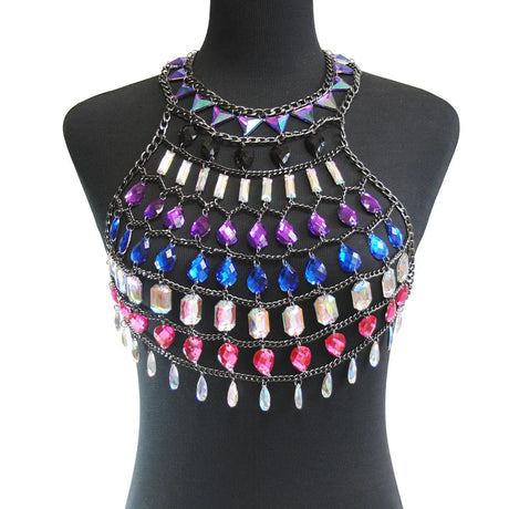 Gem Patchwork Festival Halter Tops Party Crop Top