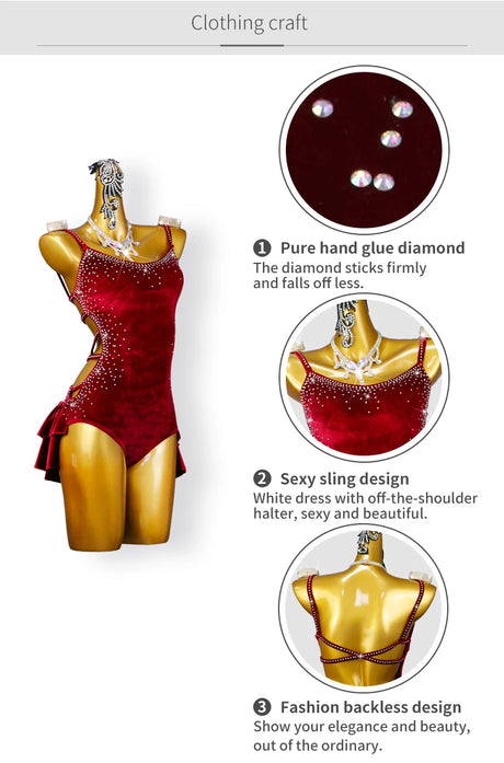 Red Velvet Latin Dance Dress Professional Cha-Cha Line Suit
