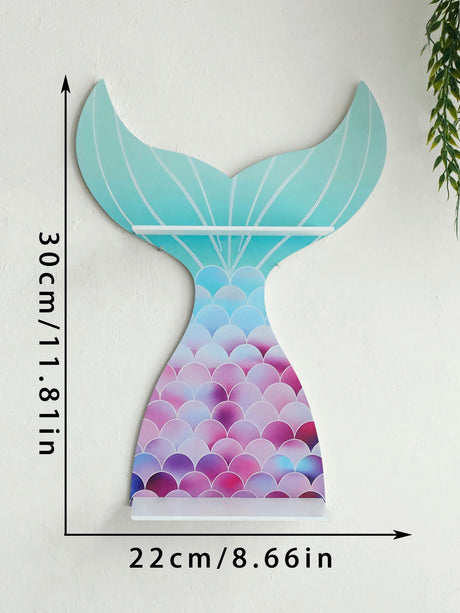 Mermaid Tail Wooden Crystal Shelf Essential Oil Display Floating Wall Shelf