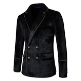 Plush Velvet Suit Two-piece Mens Party Suits Double Breasted Tuxedo Blazers & Pants