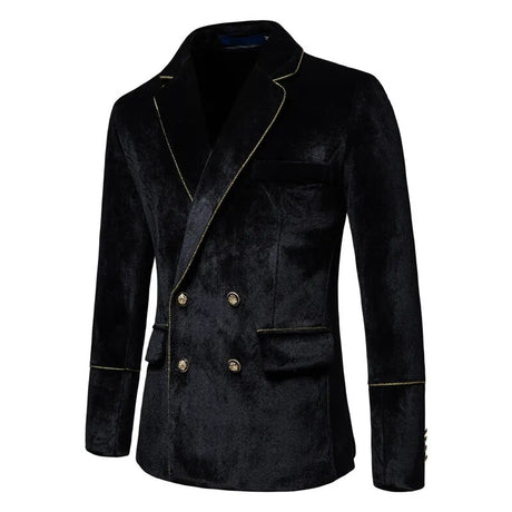 Plush Velvet Suit Two-piece Mens Party Suits Double Breasted Tuxedo Blazers & Pants