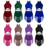 Girls Dance Performance Rhinestone Fringed Dress Figure Ice Skating Dancewear