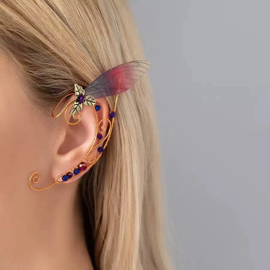 Handmade Copper Crystal Fairy  Ear Cuff Pair No Piercing Clip On Earrings