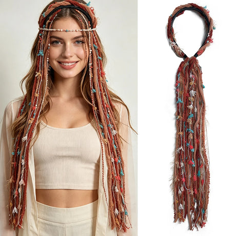 Synthetic Handmade Boho Yarn Tassel Dreadlock  Braids Headband