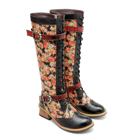 Maybelle's Genuine Leather Floral Lace Up Boots