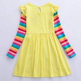 Girls' Long Sleeve Unicorn Dress Two Pockets Rainbow Sleeves