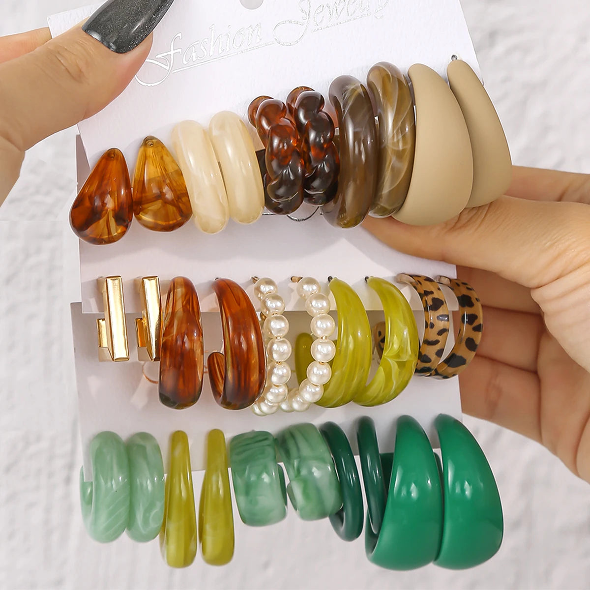 Sets of Vintage Style Multi-colour Hoop Earrings Set Water Drop C-shaped Designs
