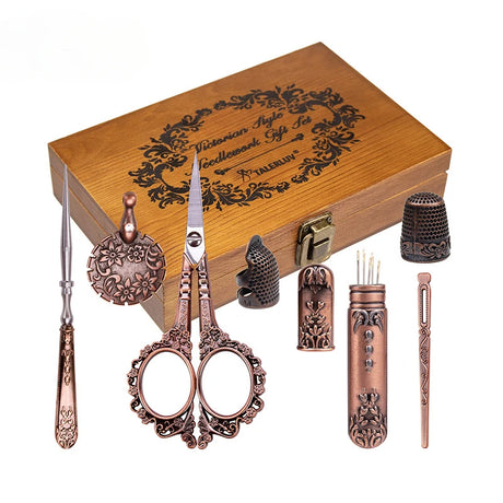 Royal Blue Vintage Sewing Kit Embroidery Scissors Needlework Set
