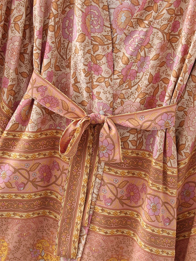 Penny's Boho Floral Print Short Kimono Robe