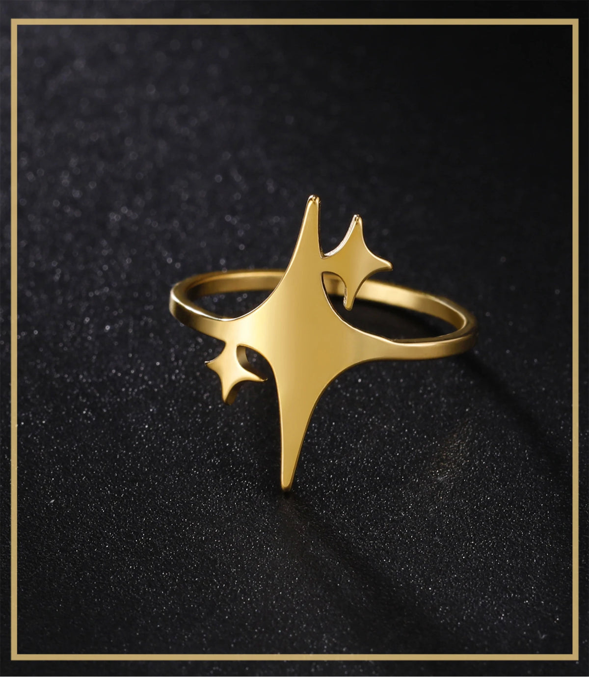 Four Pointed Sparkle Star Ring Stainless Steel