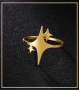 Four Pointed Sparkle Star Ring Stainless Steel