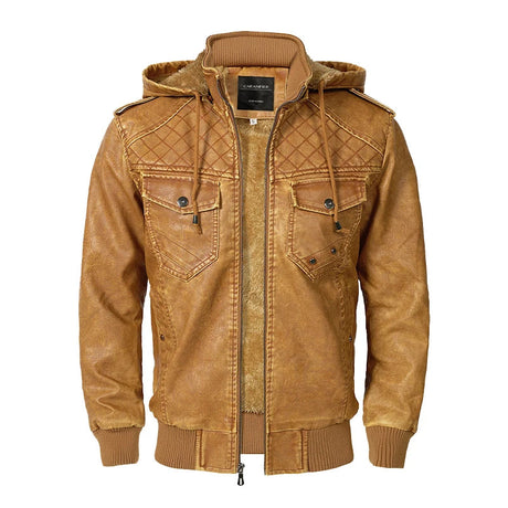 Woodsman PU Leather Jacket Cashmere Fleece Lined Hoodies