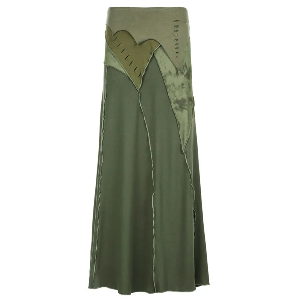 Y2k Dark Green Long Sleeved Ruffle Top Matching Skirt Goblincore