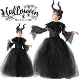 Girls Maleficent Black Tutu Halloween Costume with Feather Shawl