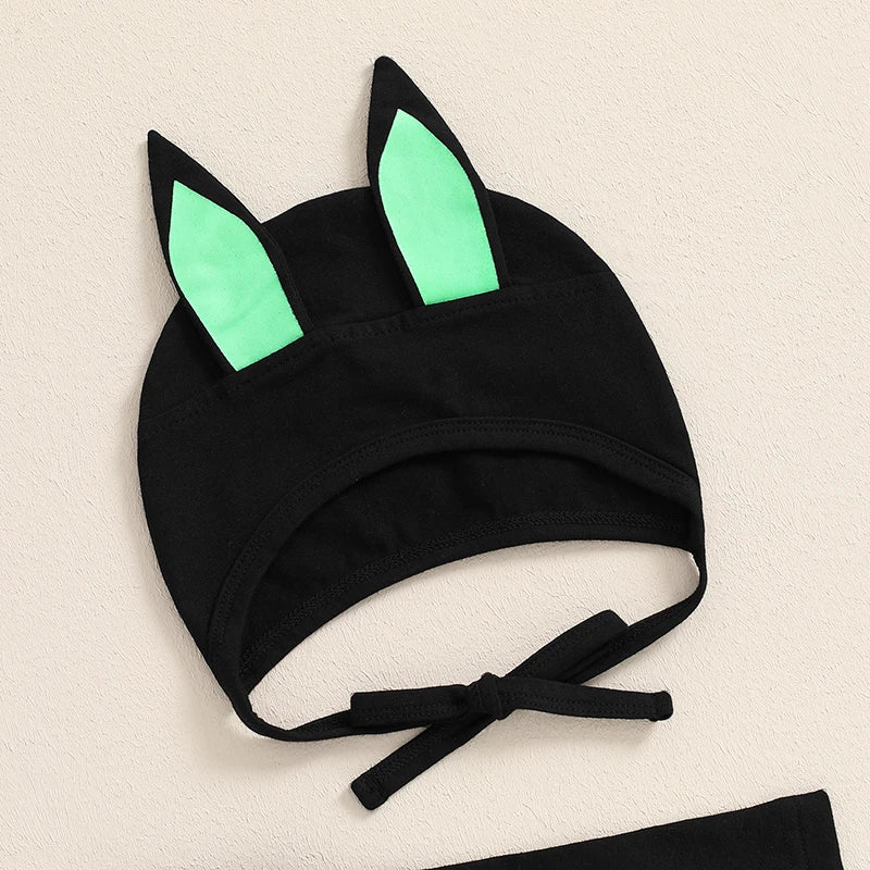 Glow In The Dark Baby Halloween Bat Costumes Long Sleeve Jumpsuit with Hat 0-24M