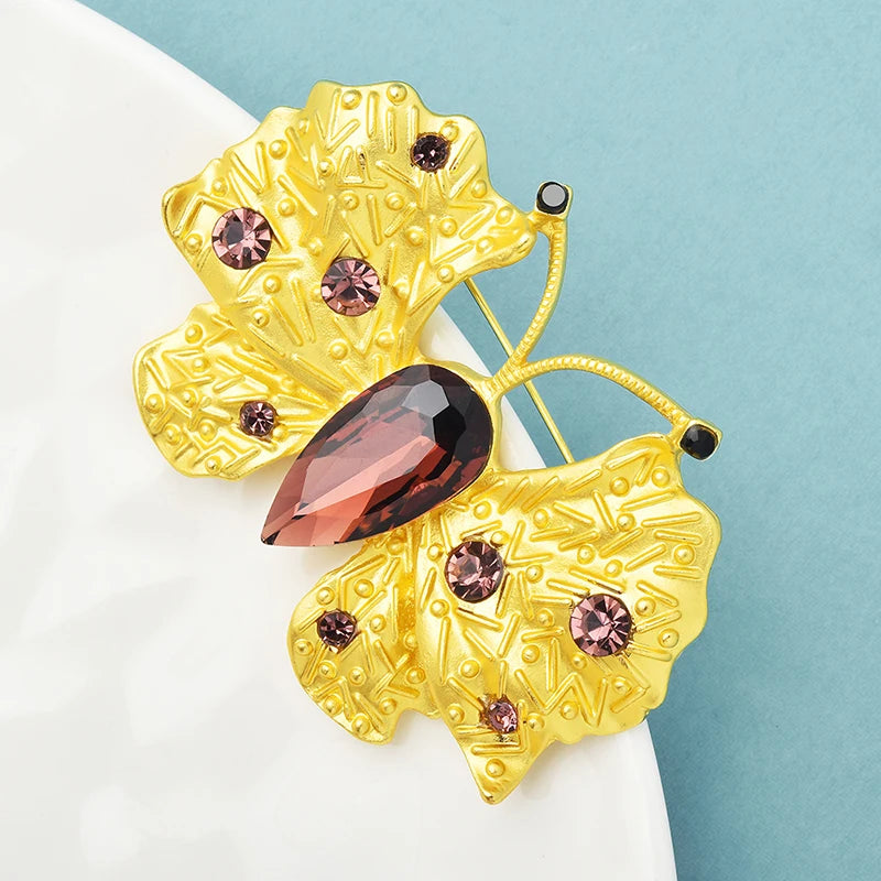 Crystal Golden Butterfly Brooch