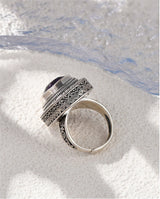 Circe's S925 Sterling Silver Rings Natural Amethyst Yellow Crystal