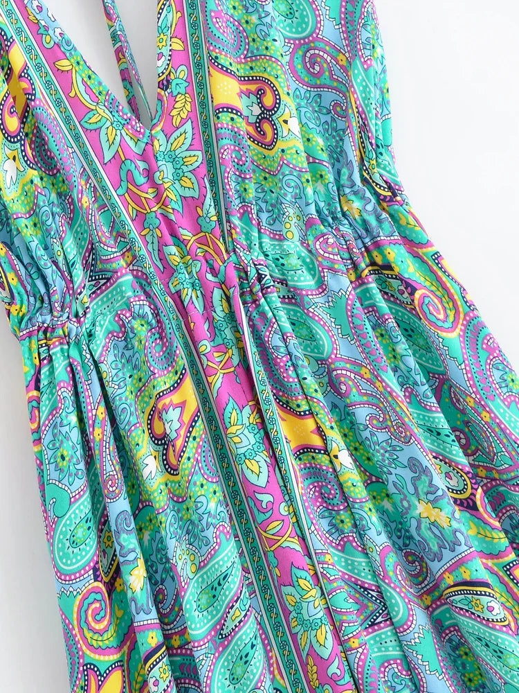 Nahlia's Wild Floral Backless Beach Boho Maxi Dress