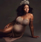 Golden Goddess Pregnancy Dress Knitted Maternity Photoshoot Outfit