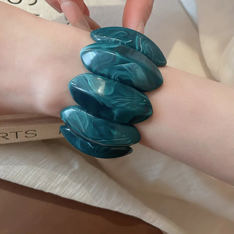 Smudged Oval Acrylic Elastic Bangles Bracelets