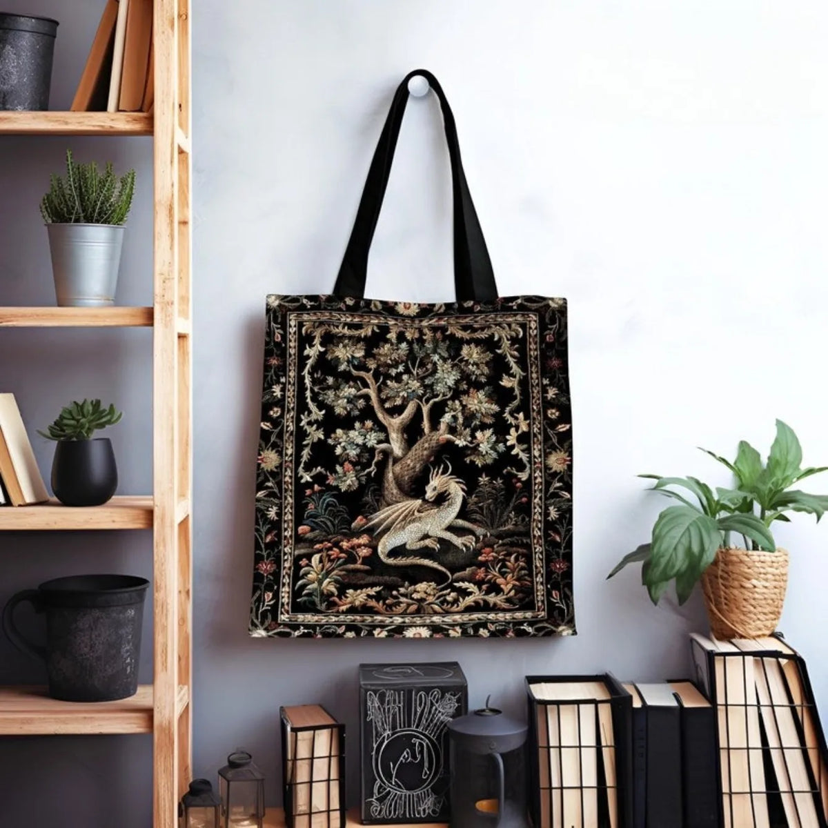 Fantasy Inspired Dragon Tote Bag Fairy Tale Magic Forest Core Book Bag