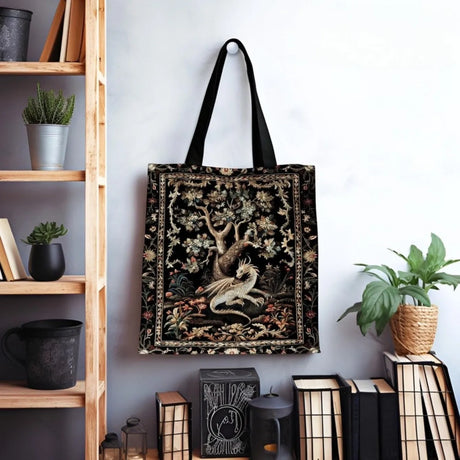 Fantasy Inspired Dragon Tote Bag Fairy Tale Magic Forest Core Book Bag