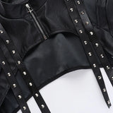 Women's Punk Crop Jacket PU Leather Cosplay Jacket Rivet Strap Gothic Streetwear Top