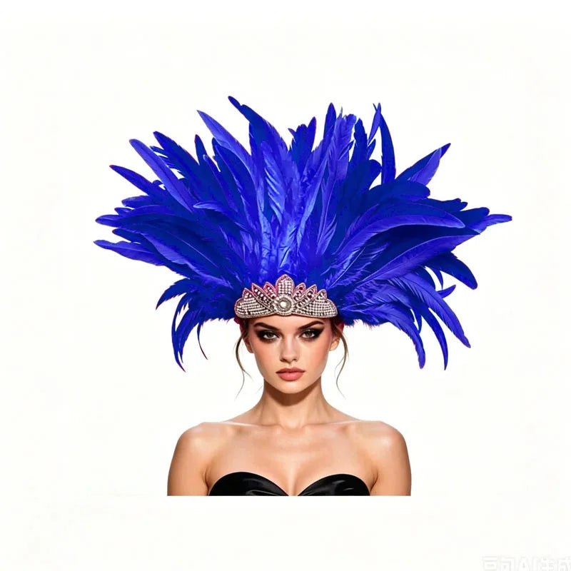 Venetian Carnivale Style Glitter Sequins Feather Crown Costume Headpeice