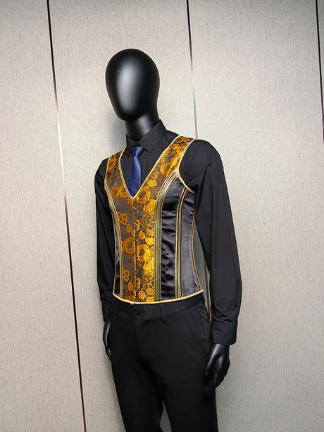 Vintage Circus Men's Boned Waistcoat Corset Vest Lace Up Burlesque Performance Stage Costume