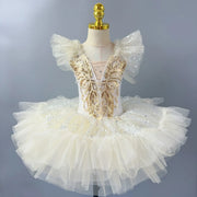 Fairy Tale Princess Gold Sequin Ballet Long and Short Tutu Dresses Dance Performance Wear