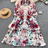Mandy's Spring Boho Floral Chiffon Cascading Ruffles Dress