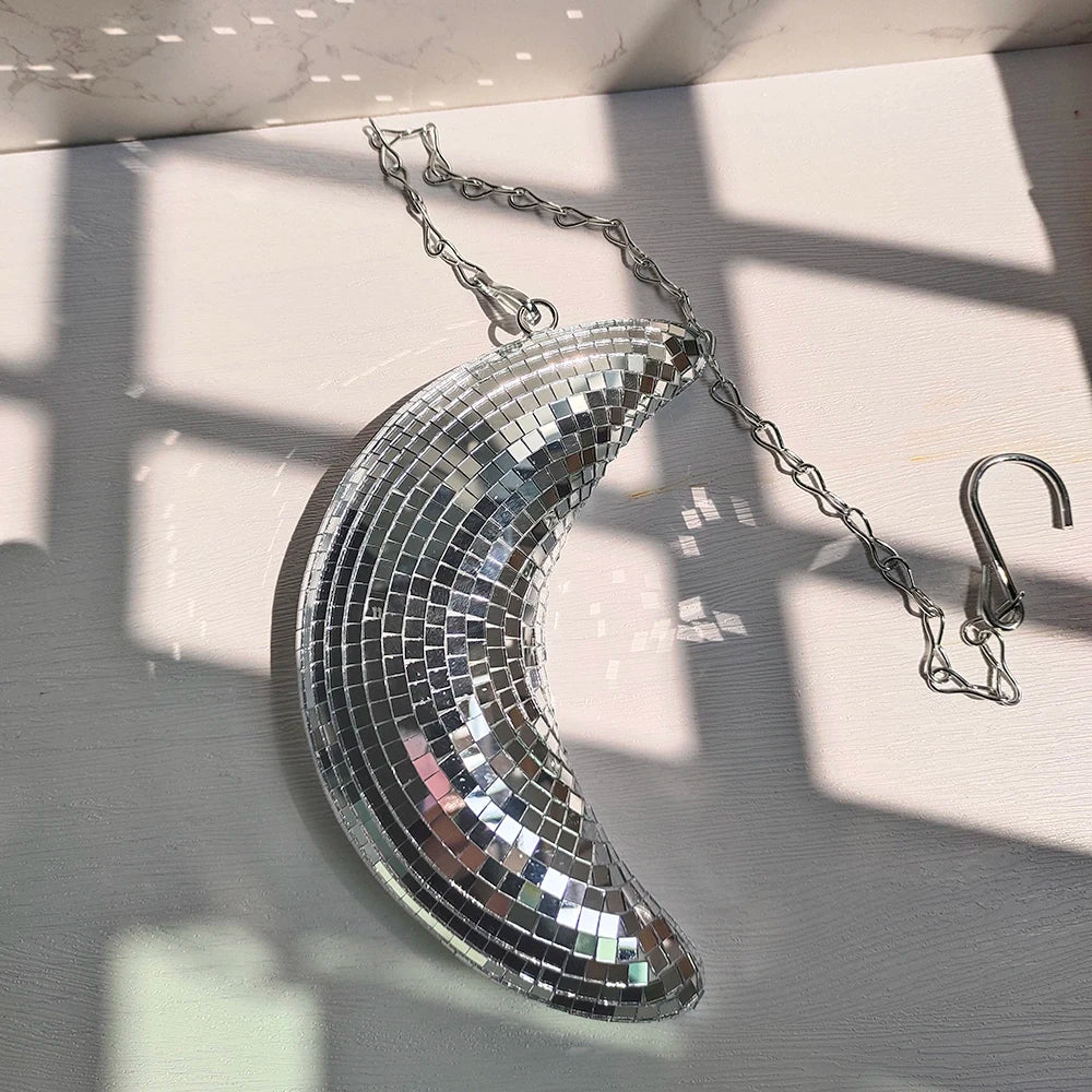 Hanging Moon Disco Mirror Ball Mirror Ornament Decor