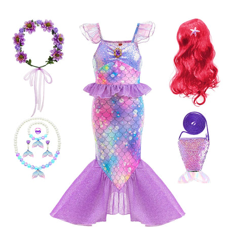 Little Girl Mermaid Ariel Princess Dress Halloween Cosplay Children's Birthday Party Costume