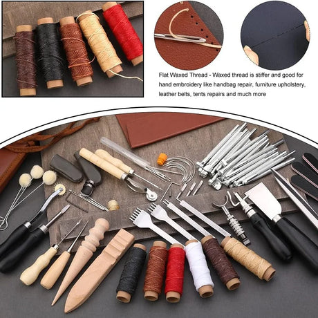 Leather Craft Tools Kit with Carving Tools for Cutting Punching Sewing Carving Stamping