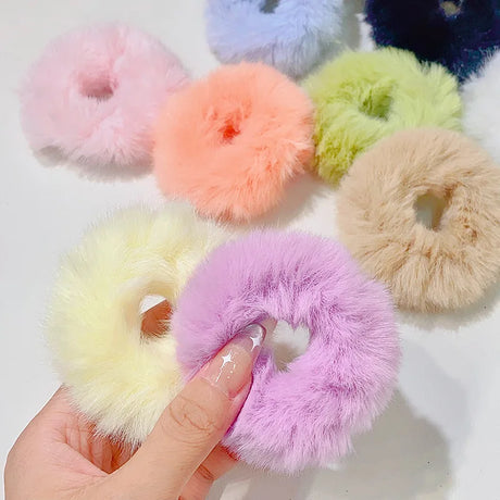 Dopamine Colour Fluffy Scrunchie Hair Bands Ponytail Holder Hair Accessories