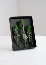 Set of Three Handmade Glitter Finish Christmas Tree Bird Decoration