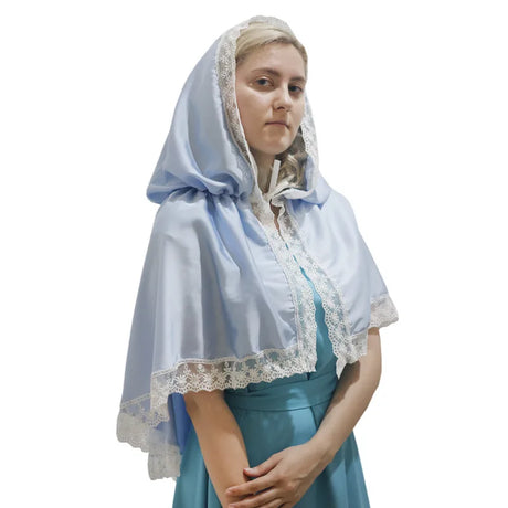 Medieval Lace Trim Hooded Cape Short Cloak