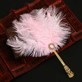 Ostrich Feather Fan Round Fan with Golden Hollow Handle Court Dance Hand Fans