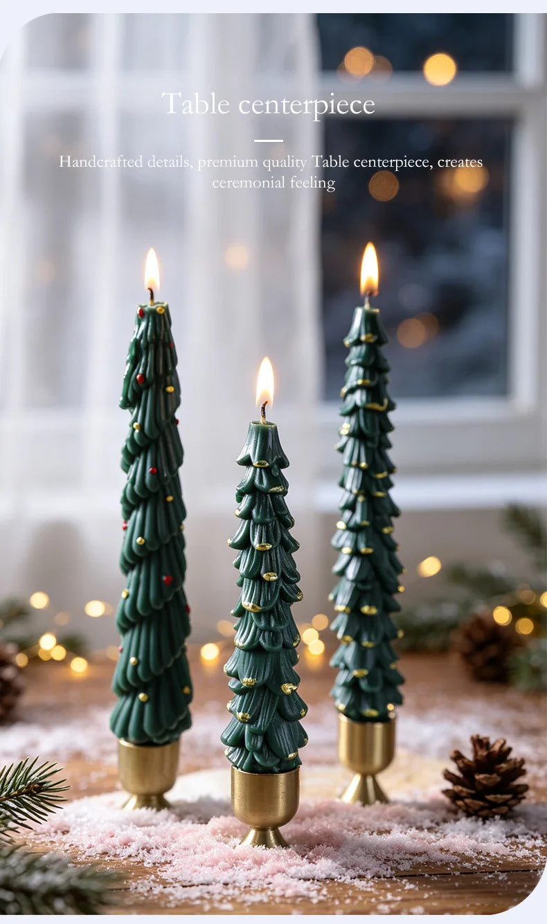 Christmas Tree Taper Candle Pine Tree Candlestick Xmas Dinner Table Decor