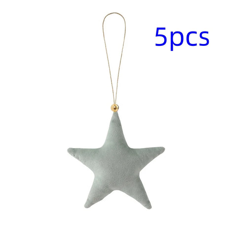 5pcs Christmas Velvet Star Ornaments Xmas Tree Hanging Decorations