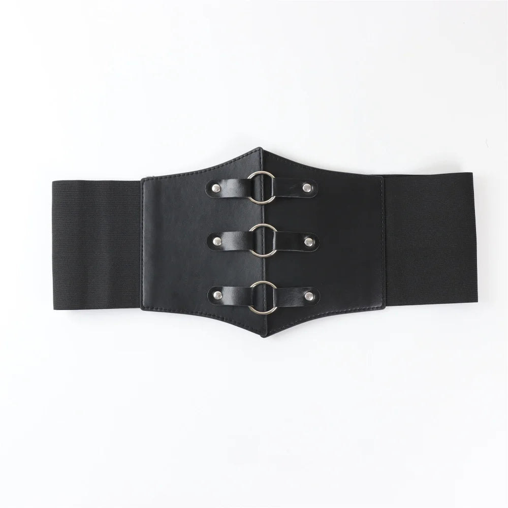 Dark Gothic PU Wide Waistband Steampunk Waist Cinch Underbust Corset