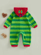 Hungry Caterpillar Baby Boys Girls Fall Winter Romper Long Sleeve Plush Costume Fleece Long Sleeve Hooded Jumpsuit