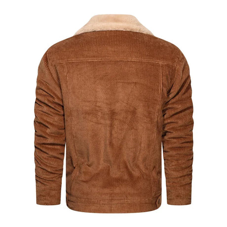Woodsman Winter Corduroy Jackets Thick Warm Faux Fur Collar Bomber Coat